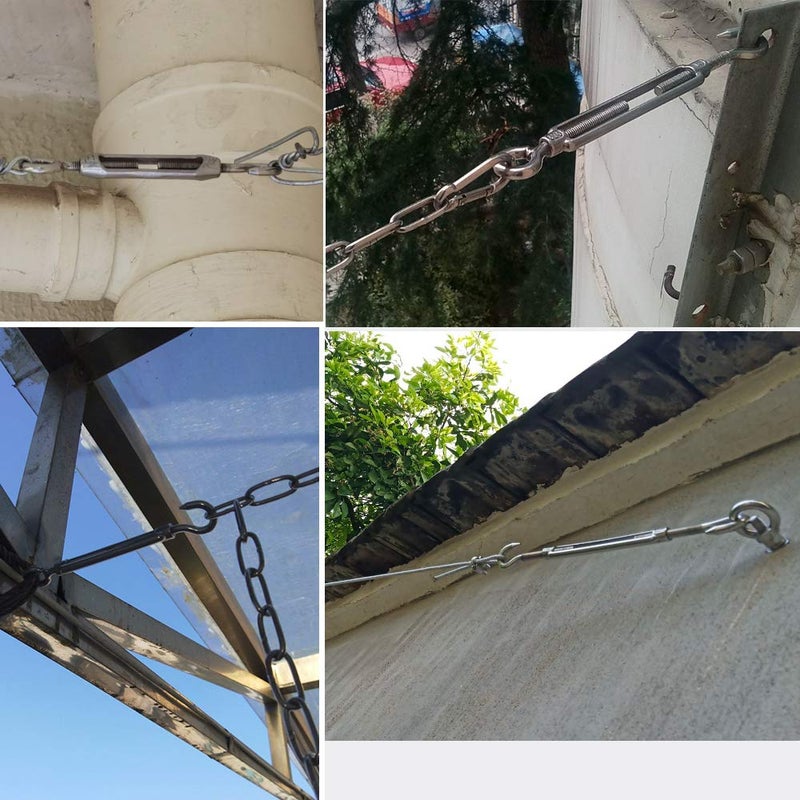 Cozihom , M4 Hook & Eye, C to O Turnbuckle 304 Stainless Steel, Hardware Kit for Wire Rope Tension, for Sun Shade, Tent Installation, Anti-Rust, 6 Packs - Image 4